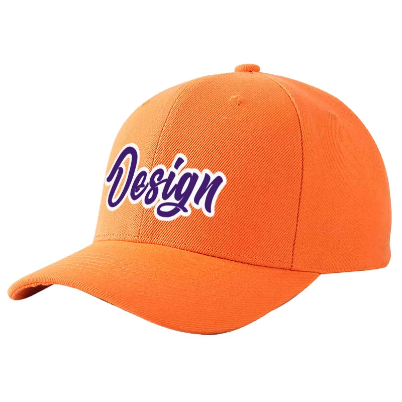 Custom Orange Purple-White Curved Eaves Sport Design Baseball Cap