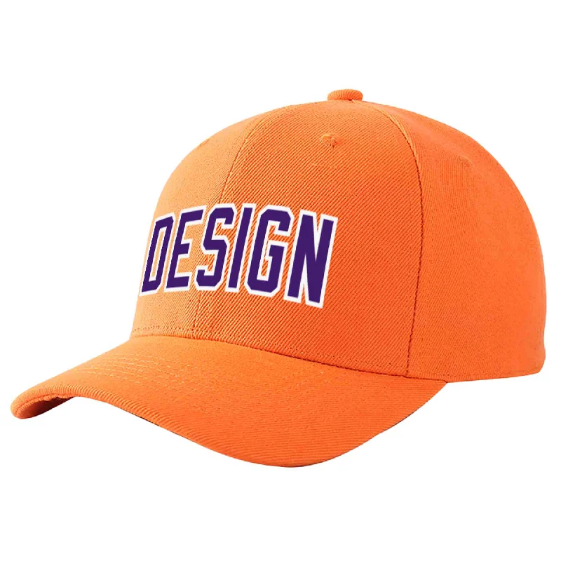 Custom Orange Purple-White Curved Eaves Sport Design Baseball Cap