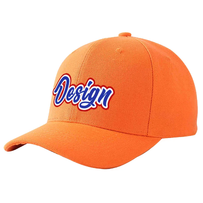 Custom Orange Royal-White Curved Eaves Sport Design Baseball Cap