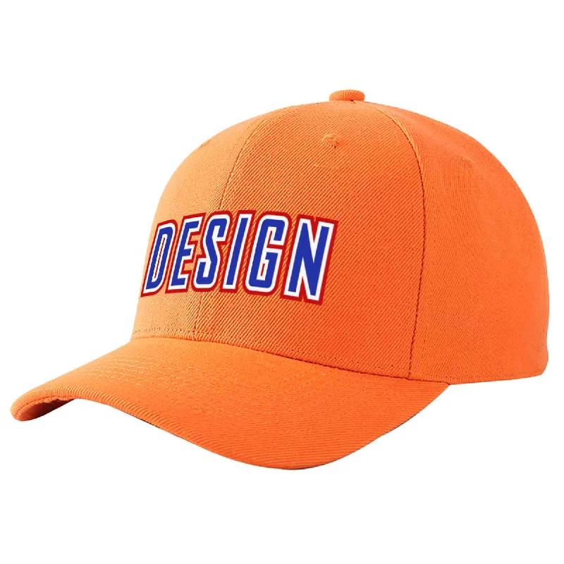 Custom Orange Royal-White Curved Eaves Sport Design Baseball Cap