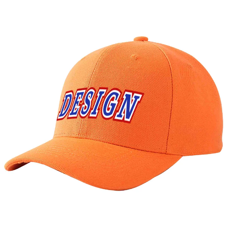 Custom Orange Royal-White Curved Eaves Sport Design Baseball Cap