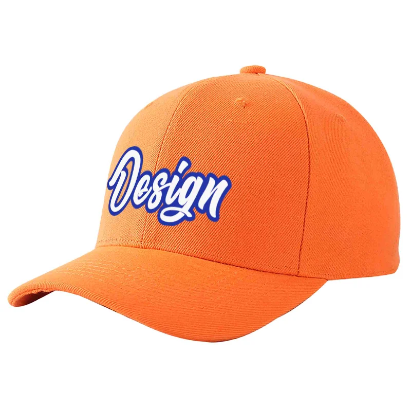 Custom Orange White-Royal Curved Eaves Sport Design Baseball Cap