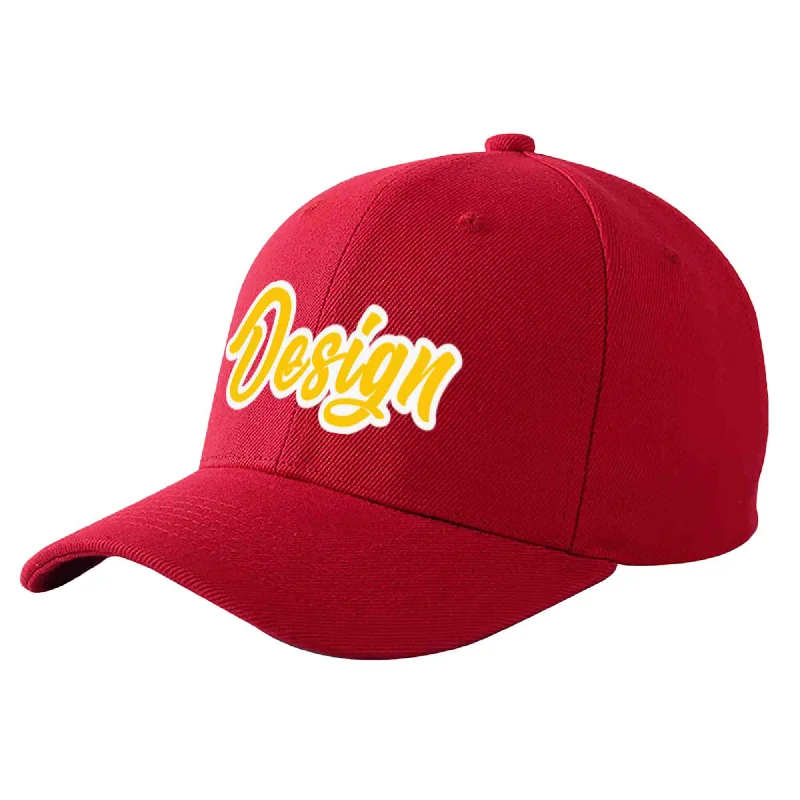 Custom Red Gold-White Curved Eaves Sport Design Baseball Cap