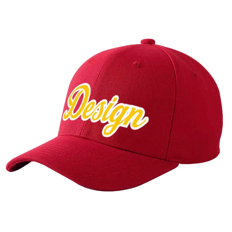 Custom Red Gold-White Curved Eaves Sport Design Baseball Cap