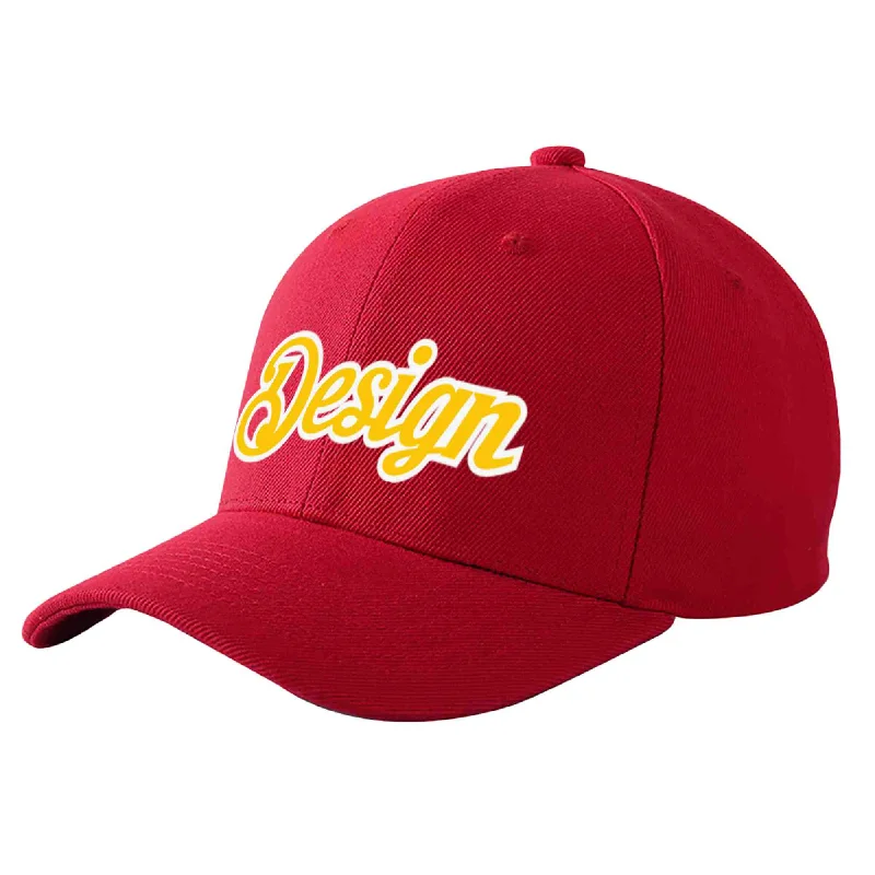 Custom Red Gold-White Curved Eaves Sport Design Baseball Cap