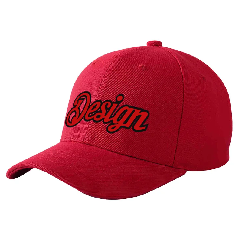 Custom Red Red-Black Curved Eaves Sport Design Baseball Cap