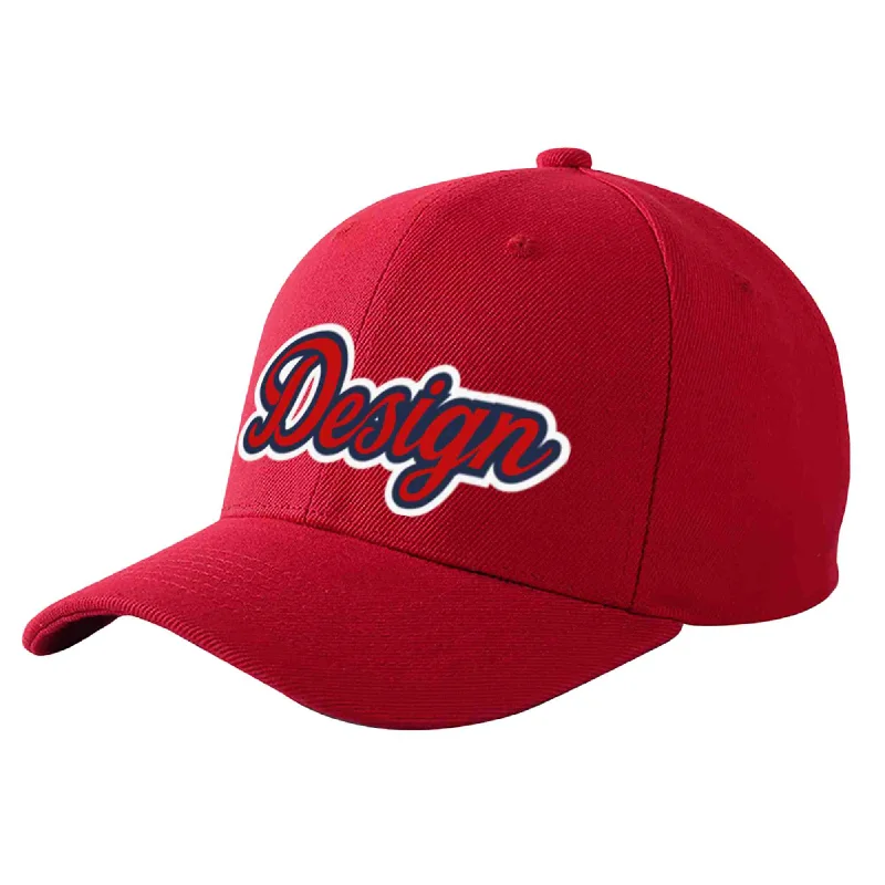 Custom Red Red-Navy Curved Eaves Sport Design Baseball Cap