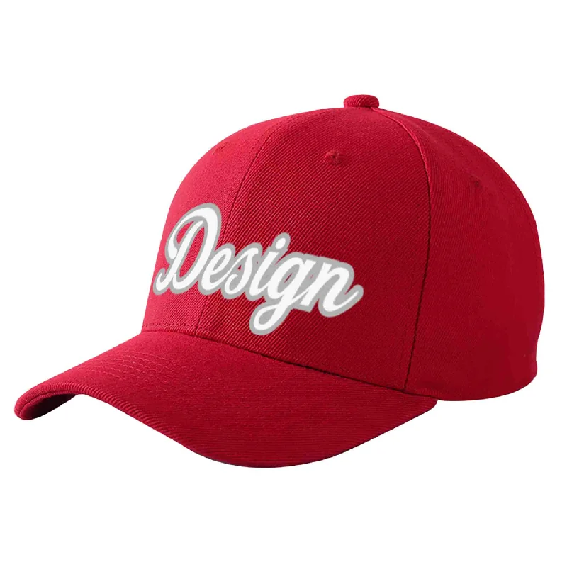 Custom Red White-Gray Curved Eaves Sport Design Baseball Cap