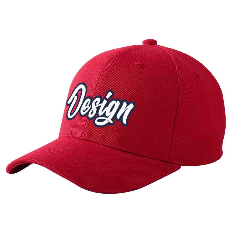 Custom Red White-Navy Curved Eaves Sport Design Baseball Cap