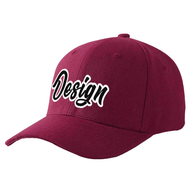 Custom Red Wine Black-White Curved Eaves Sport Design Baseball Cap