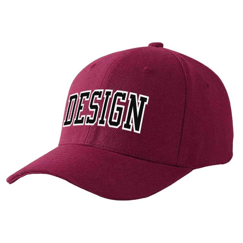 Custom Red Wine Black-White Curved Eaves Sport Design Baseball Cap