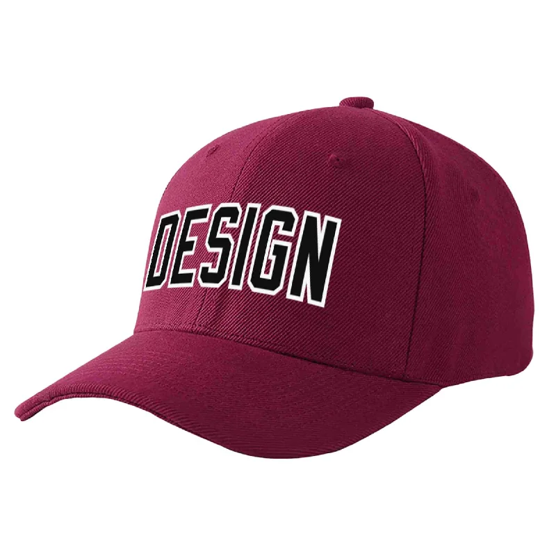 Custom Red Wine Black-White Curved Eaves Sport Design Baseball Cap