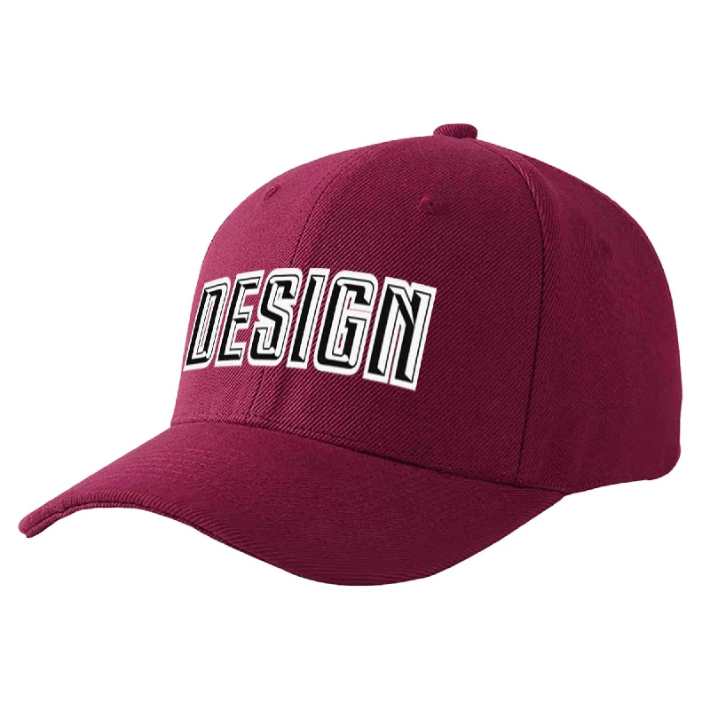 Custom Red Wine Black-White Curved Eaves Sport Design Baseball Cap