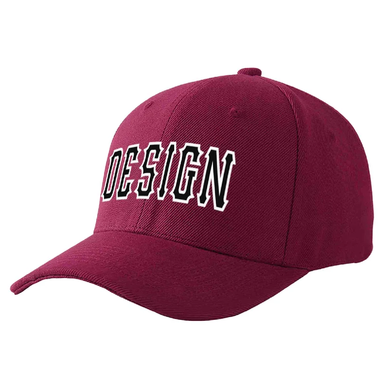 Custom Red Wine Black-White Curved Eaves Sport Design Baseball Cap