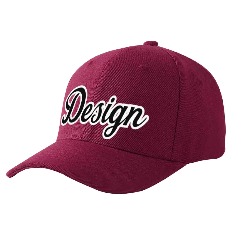 Custom Red Wine Black-White Curved Eaves Sport Design Baseball Cap