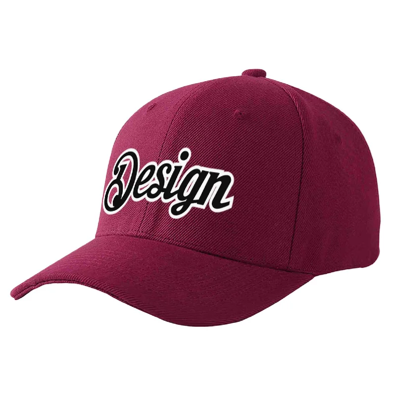 Custom Red Wine Black-White Curved Eaves Sport Design Baseball Cap