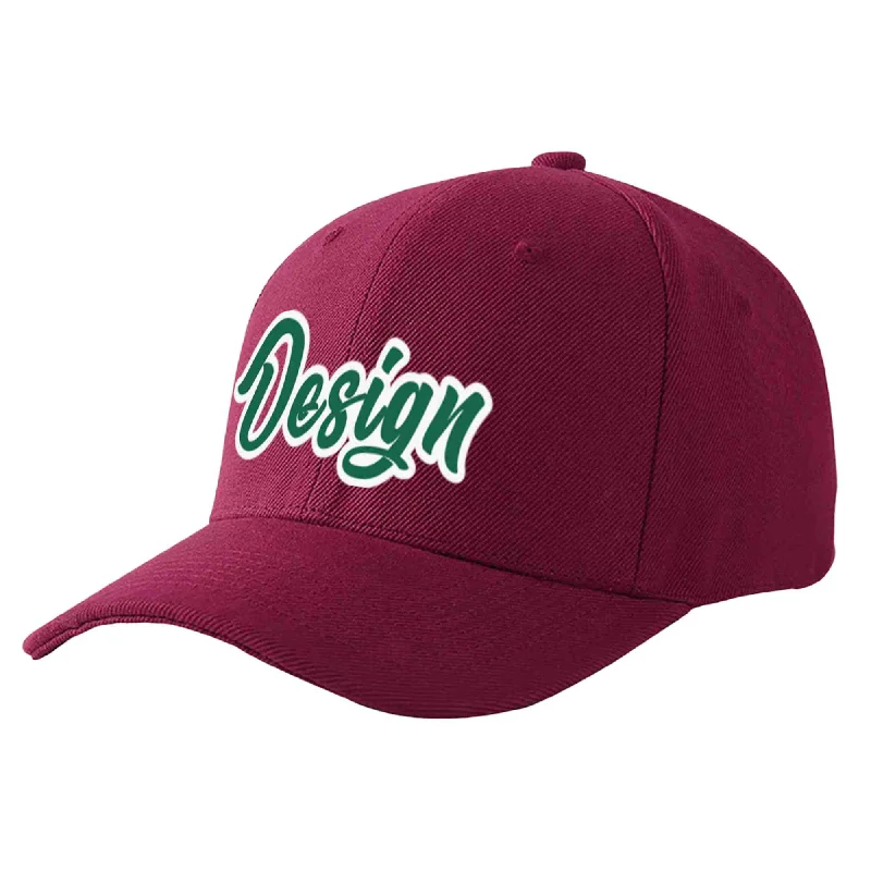 Custom Red Wine Kelly Green-White Curved Eaves Sport Design Baseball Cap