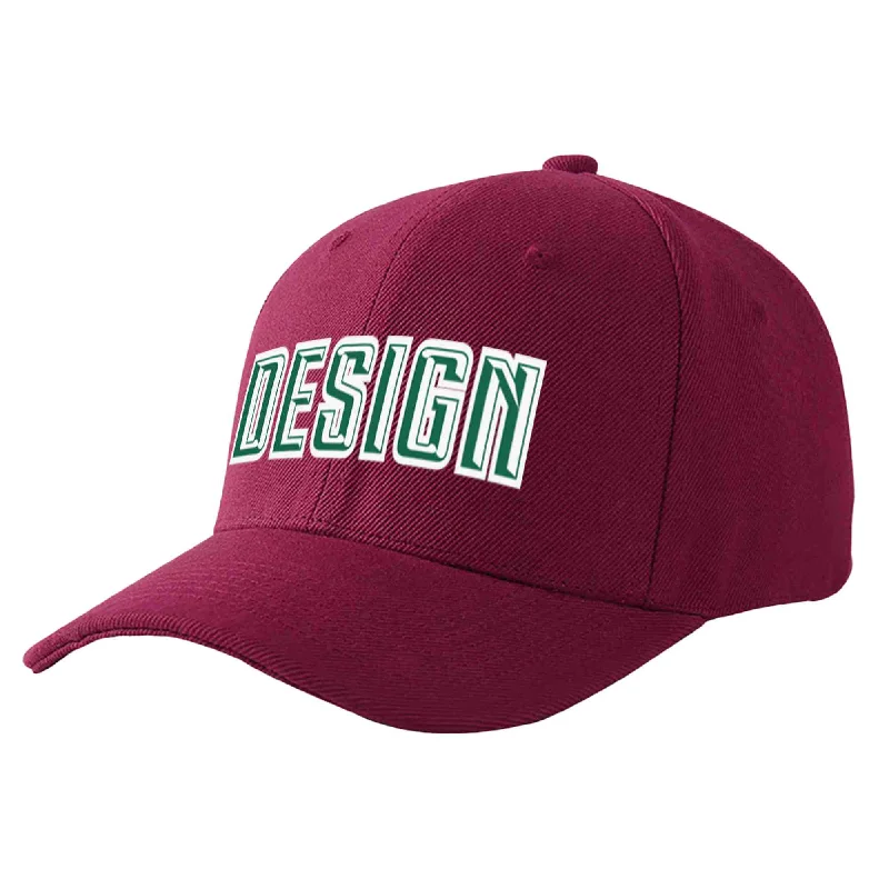 Custom Red Wine Kelly Green-White Curved Eaves Sport Design Baseball Cap