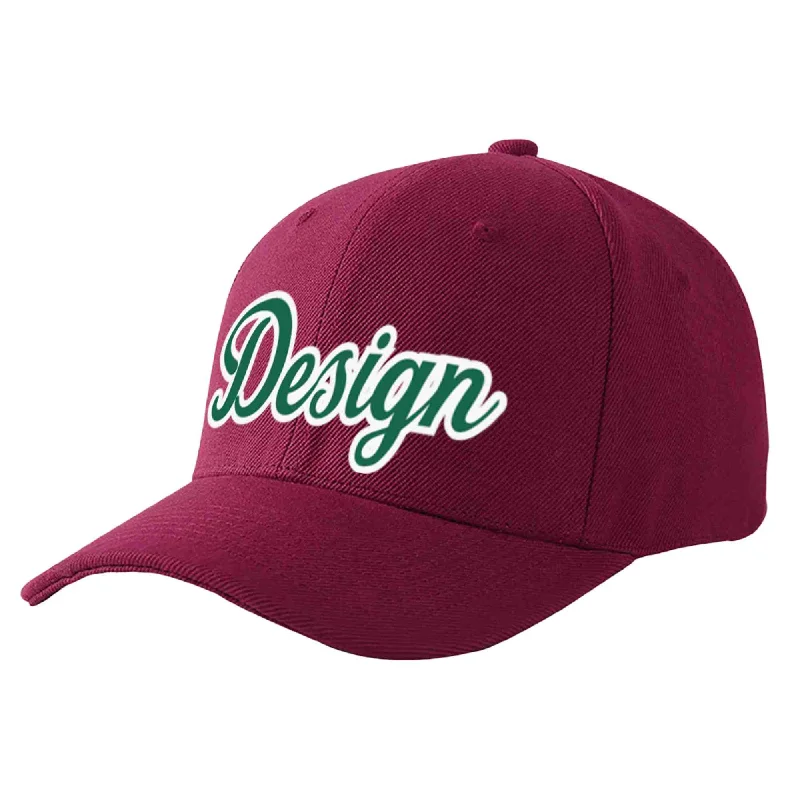 Custom Red Wine Kelly Green-White Curved Eaves Sport Design Baseball Cap