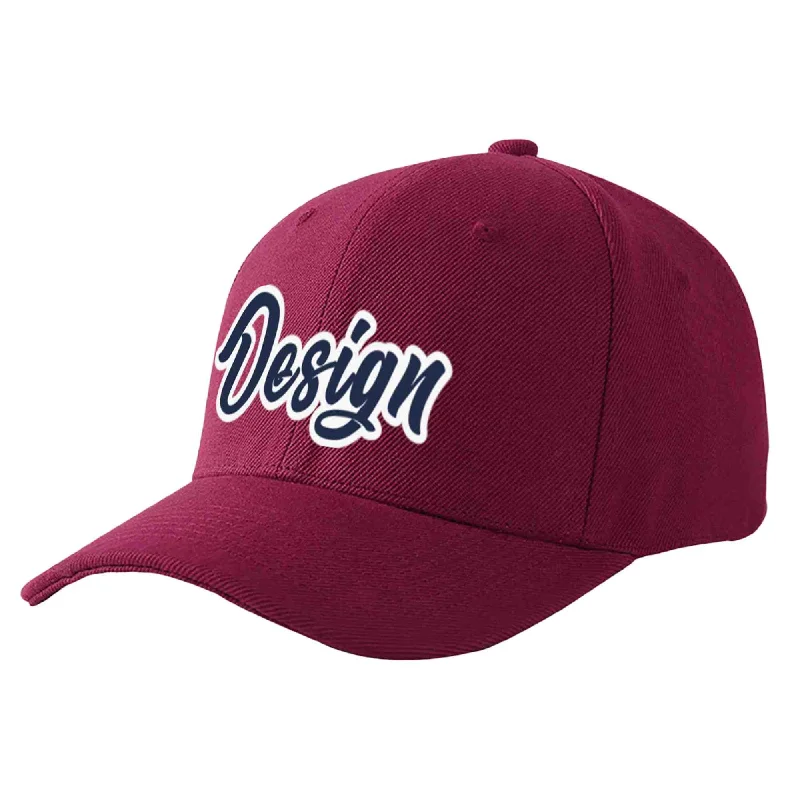 Custom Red Wine Navy-White Curved Eaves Sport Design Baseball Cap