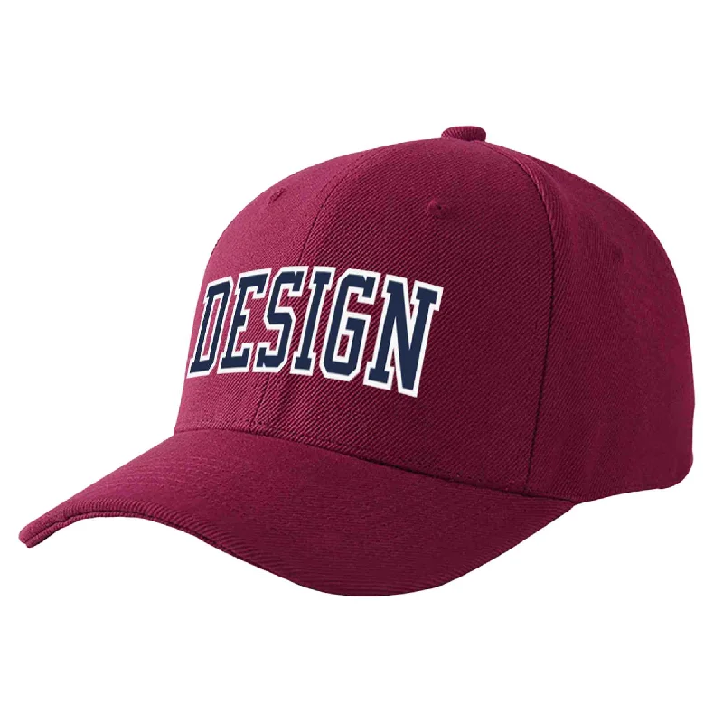 Custom Red Wine Navy-White Curved Eaves Sport Design Baseball Cap