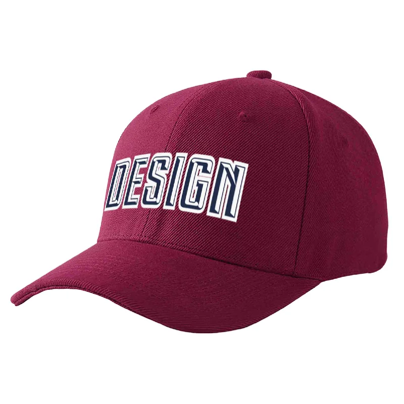 Custom Red Wine Navy-White Curved Eaves Sport Design Baseball Cap