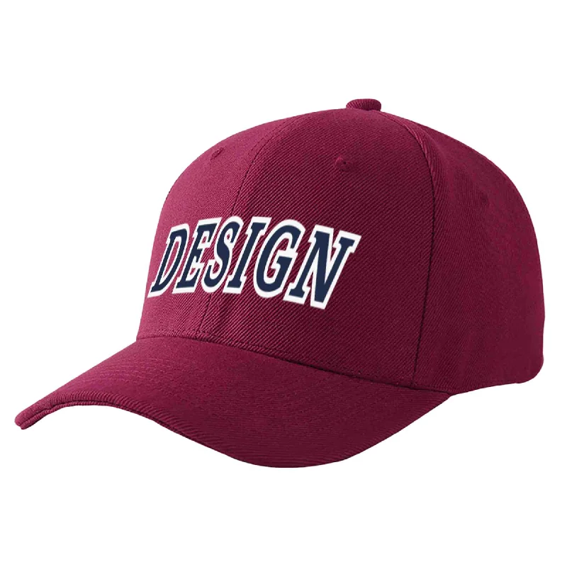 Custom Red Wine Navy-White Curved Eaves Sport Design Baseball Cap