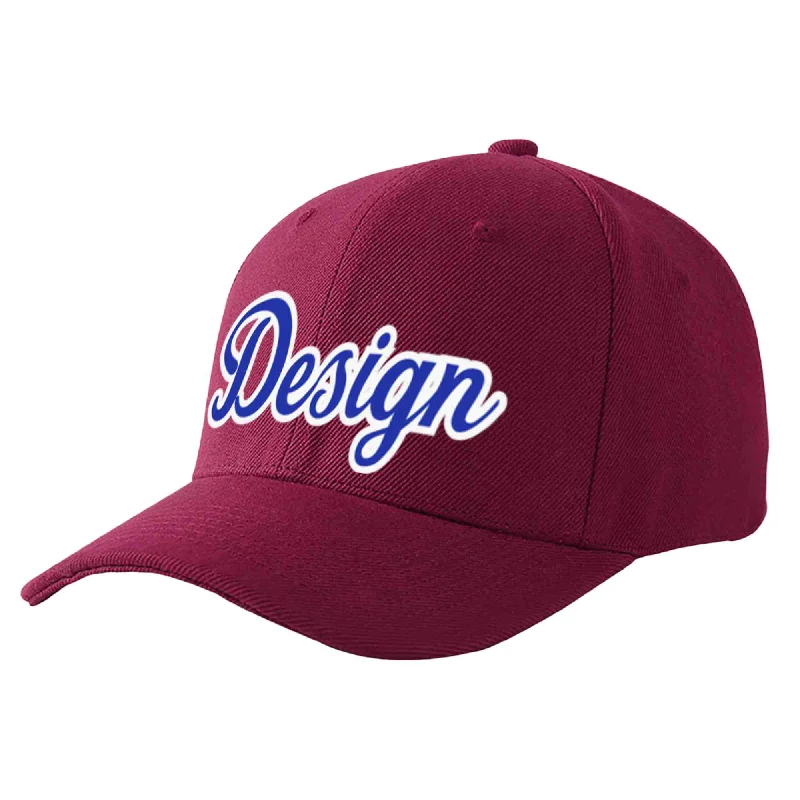 Custom Red Wine Royal-White Curved Eaves Sport Design Baseball Cap