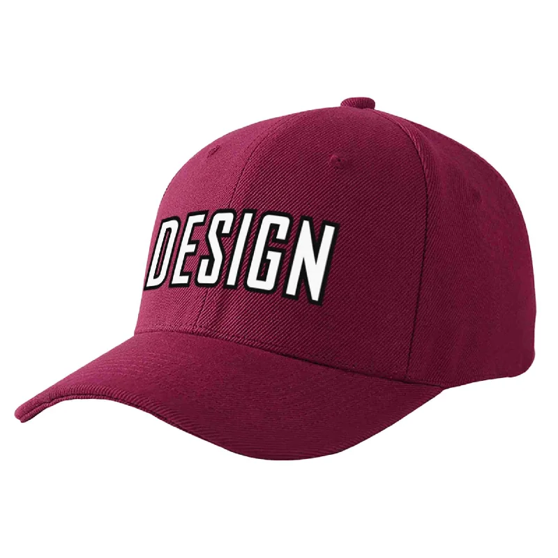 Custom Red Wine White-Black Curved Eaves Sport Design Baseball Cap