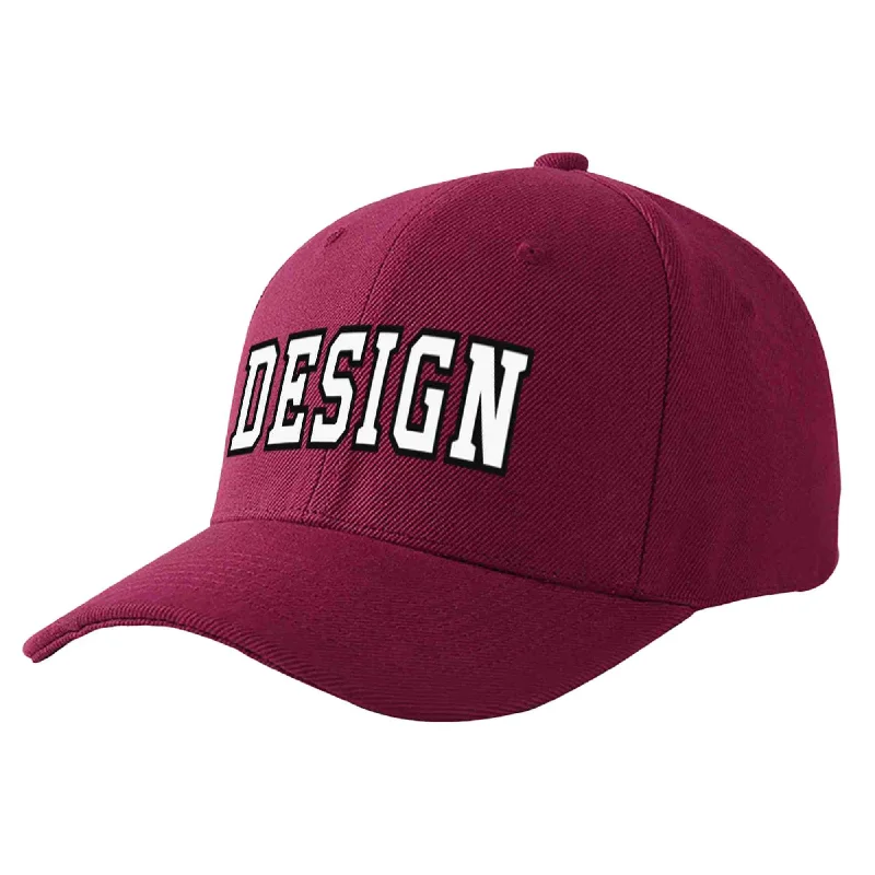 Custom Red Wine White-Black Curved Eaves Sport Design Baseball Cap