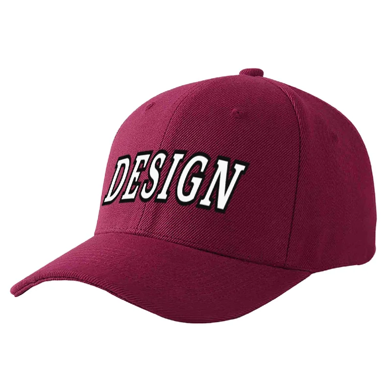 Custom Red Wine White-Black Curved Eaves Sport Design Baseball Cap