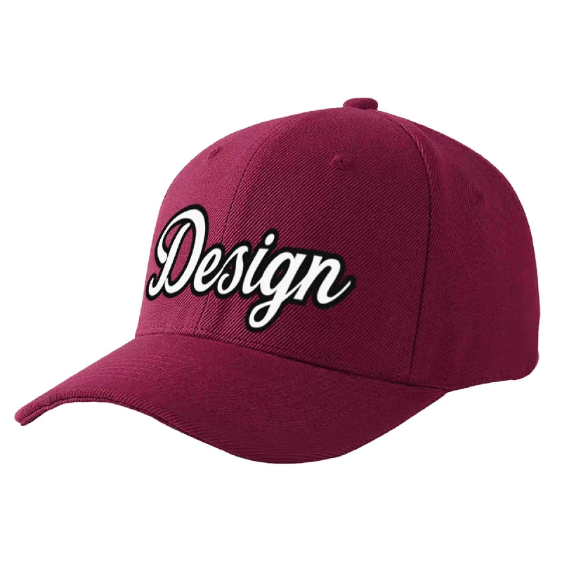 Custom Red Wine White-Black Curved Eaves Sport Design Baseball Cap