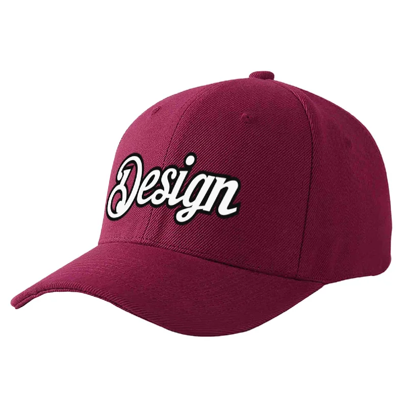 Custom Red Wine White-Black Curved Eaves Sport Design Baseball Cap