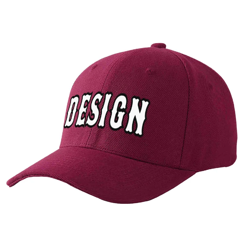 Custom Red Wine White-Black Curved Eaves Sport Design Baseball Cap