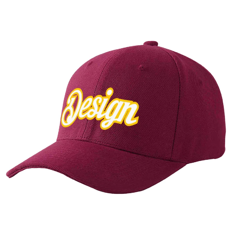 Custom Red Wine White-Gold Curved Eaves Sport Design Baseball Cap