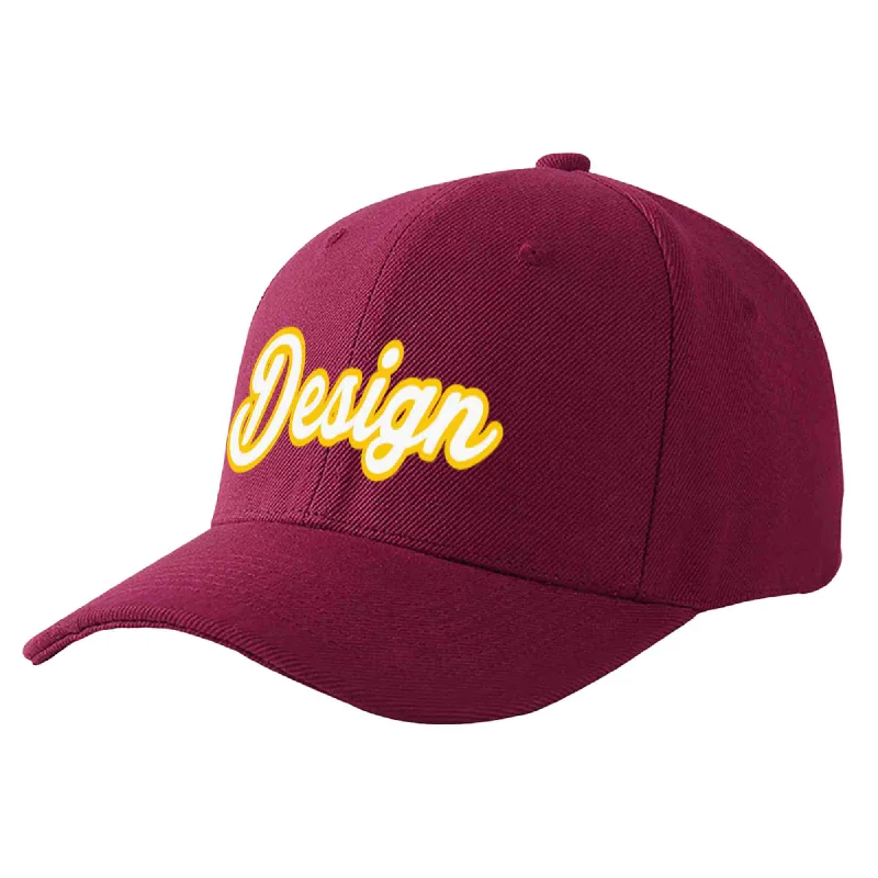 Custom Red Wine White-Gold Curved Eaves Sport Design Baseball Cap