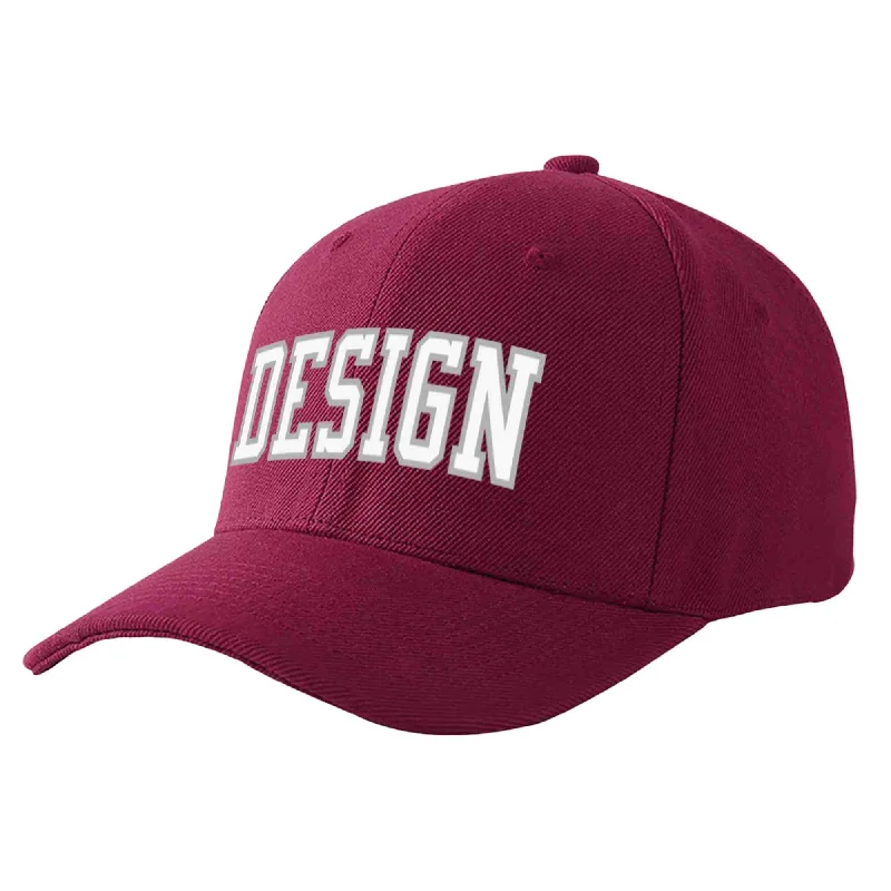 Custom Red Wine White-Gray Curved Eaves Sport Design Baseball Cap