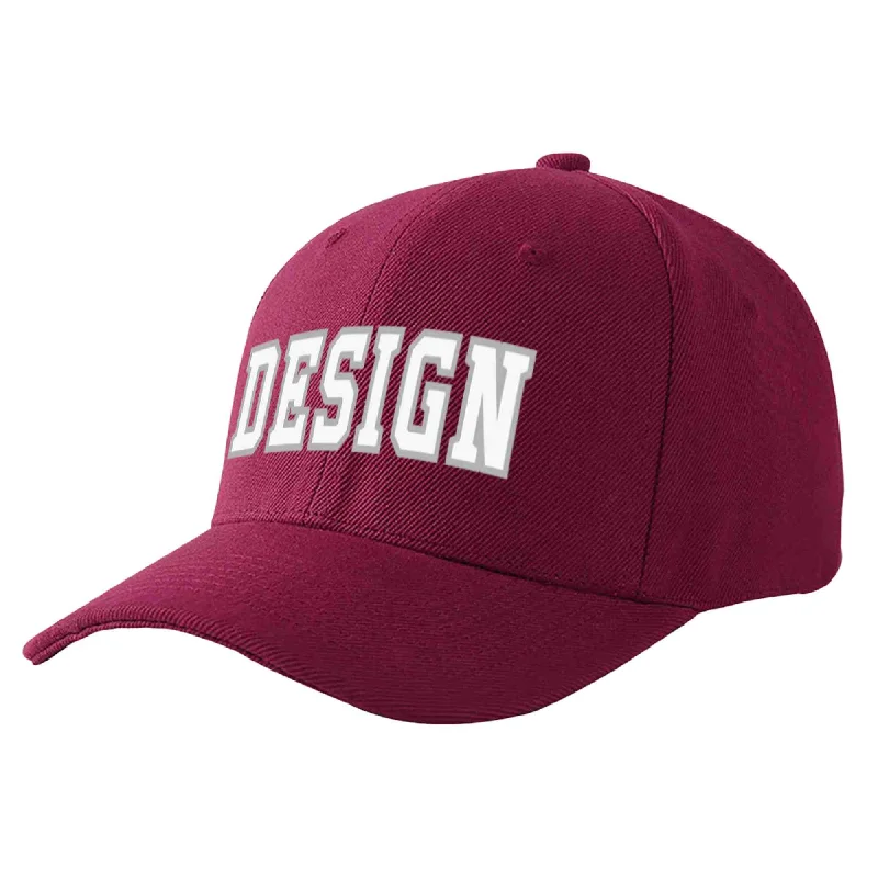 Custom Red Wine White-Gray Curved Eaves Sport Design Baseball Cap