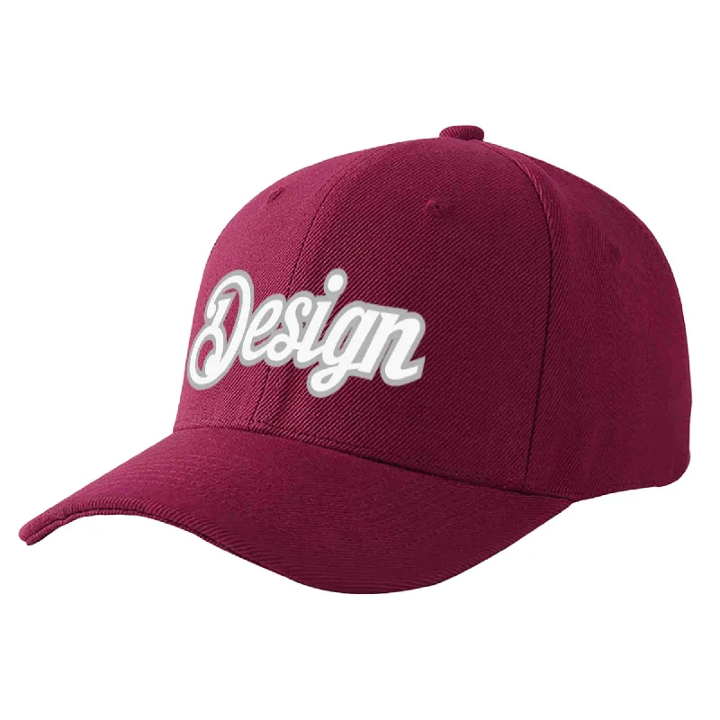 Custom Red Wine White-Gray Curved Eaves Sport Design Baseball Cap