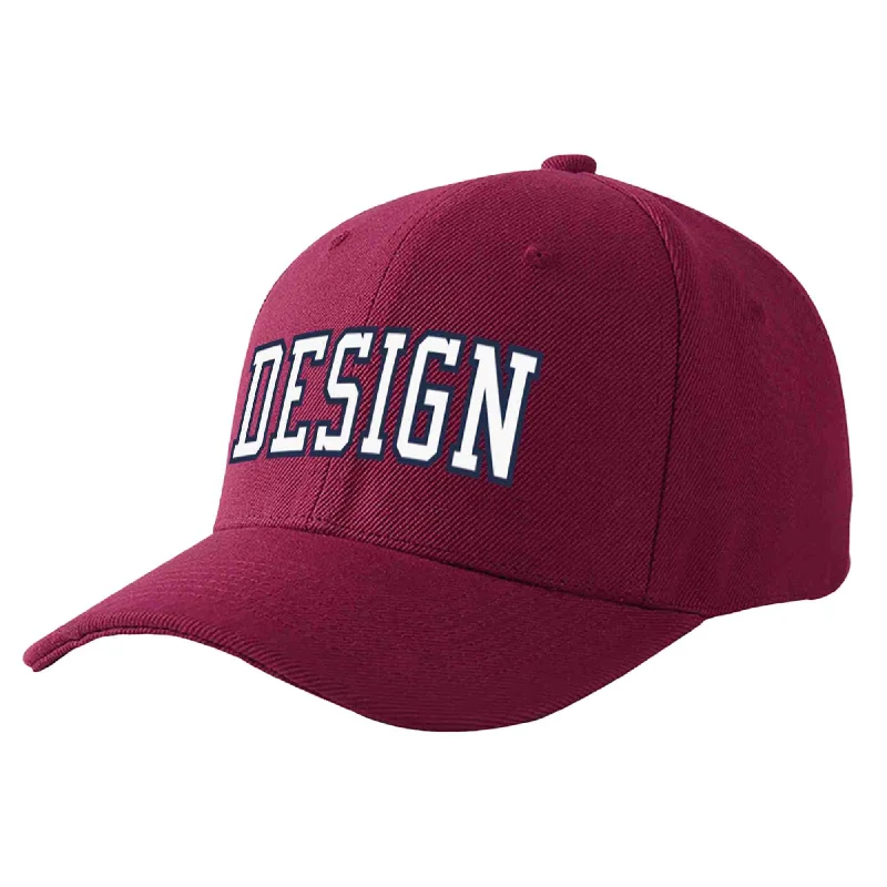 Custom Red Wine White-Navy Curved Eaves Sport Design Baseball Cap