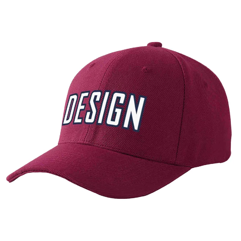 Custom Red Wine White-Navy Curved Eaves Sport Design Baseball Cap