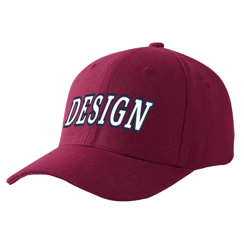 Custom Red Wine White-Navy Curved Eaves Sport Design Baseball Cap