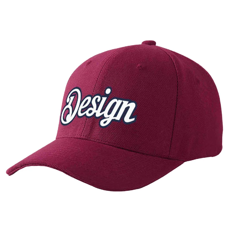 Custom Red Wine White-Navy Curved Eaves Sport Design Baseball Cap