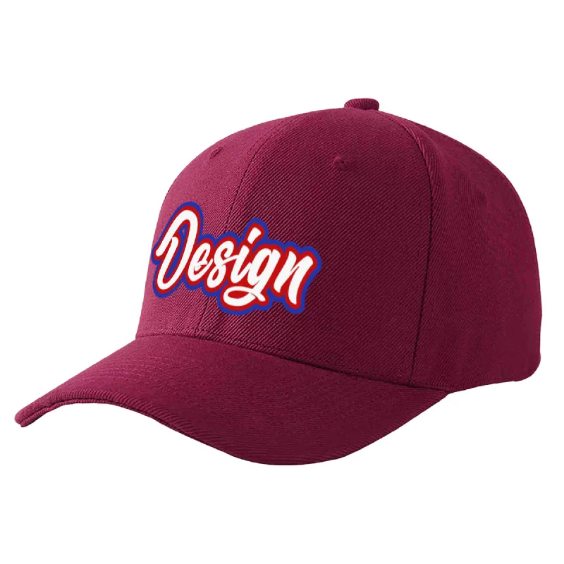 Custom Red Wine White-Red Curved Eaves Sport Design Baseball Cap