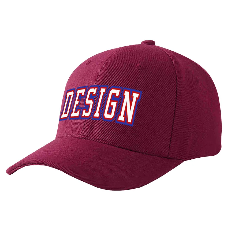 Custom Red Wine White-Red Curved Eaves Sport Design Baseball Cap