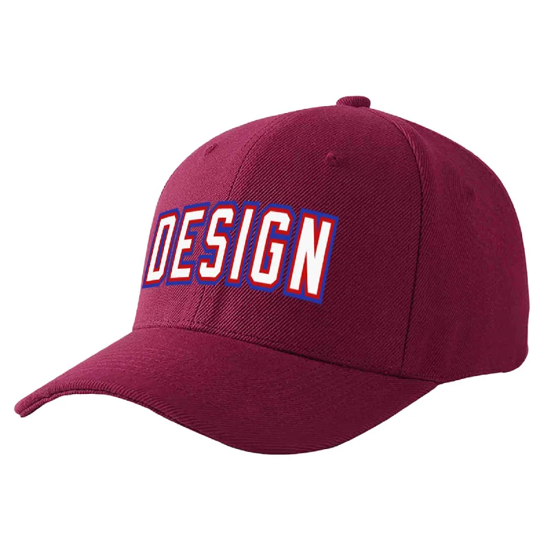 Custom Red Wine White-Red Curved Eaves Sport Design Baseball Cap