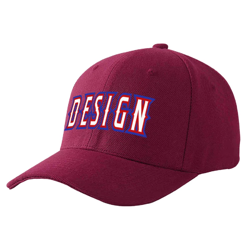 Custom Red Wine White-Red Curved Eaves Sport Design Baseball Cap