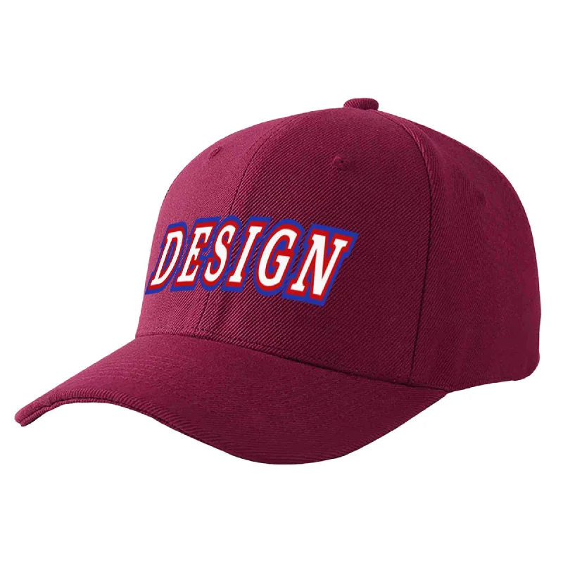 Custom Red Wine White-Red Curved Eaves Sport Design Baseball Cap