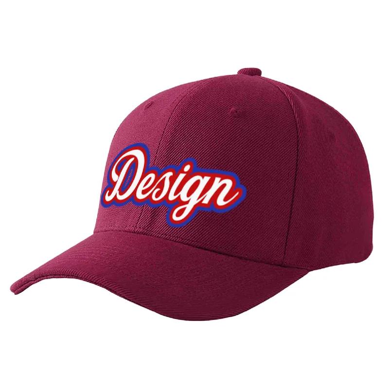 Custom Red Wine White-Red Curved Eaves Sport Design Baseball Cap