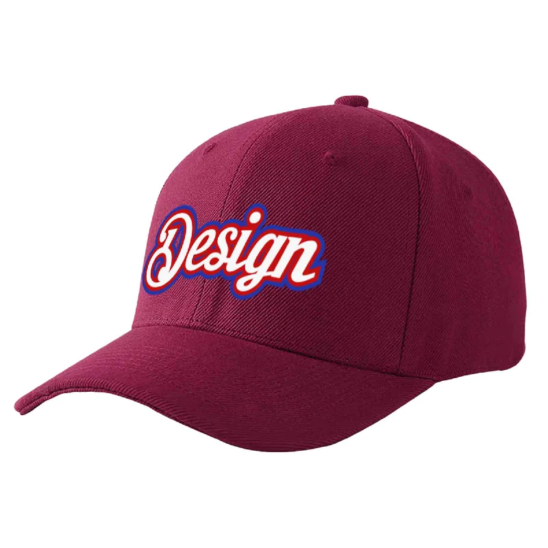 Custom Red Wine White-Red Curved Eaves Sport Design Baseball Cap